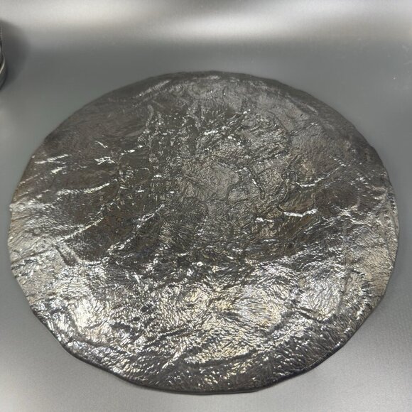 Vintage JSG Oceana Art Glass Metallic Black Texture Glass Dish Plate 11inch Wide - Picture 12 of 12